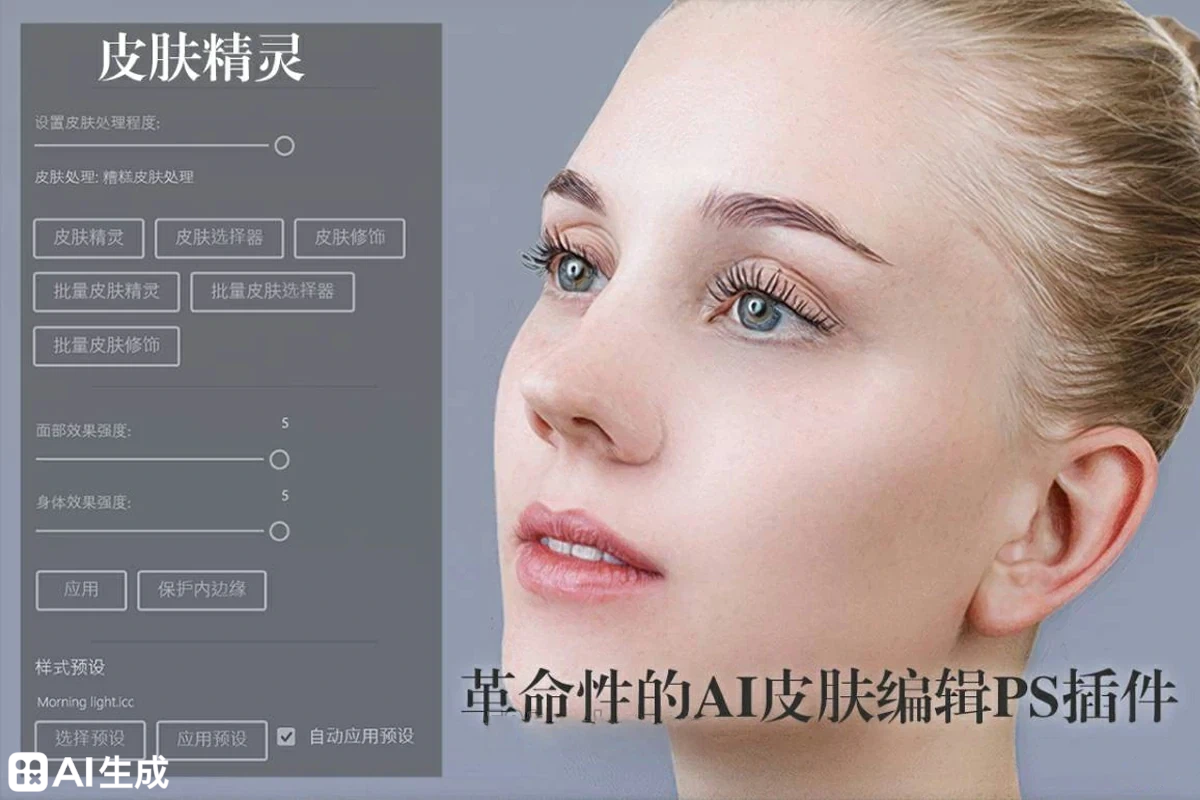 皮肤精灵-革命性的AI人工智能一键快速批量磨皮修饰PS插件